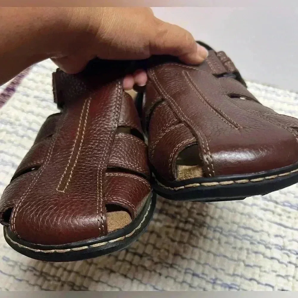 Dr. Scholl's Men’s Gaston‎ Brown Leather Fisherman's Sandals Memory foam Sz10